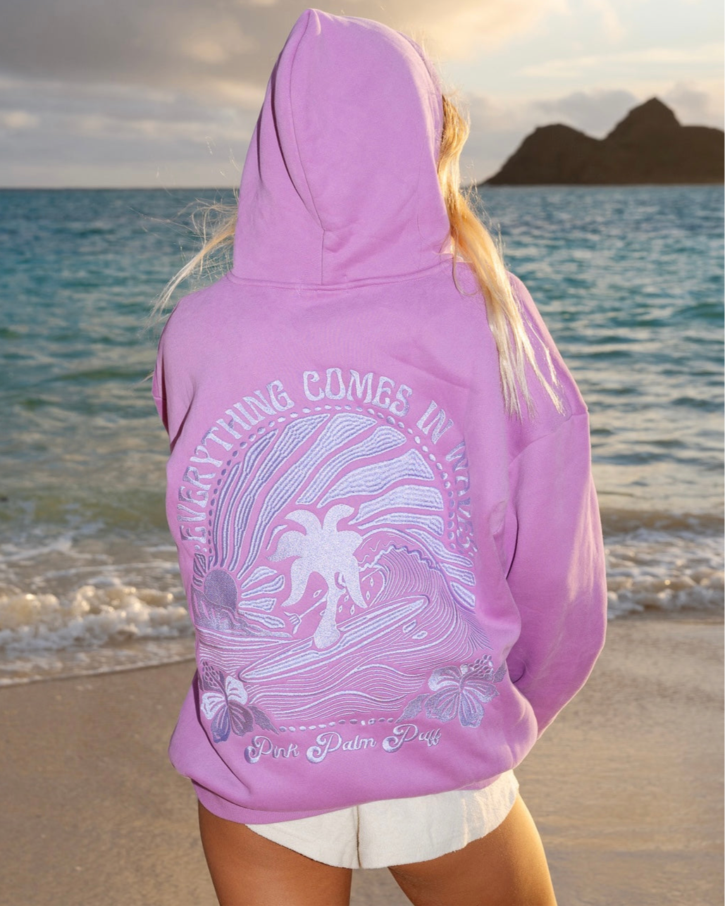 "Everything Comes in Waves" Hoodie in Açai