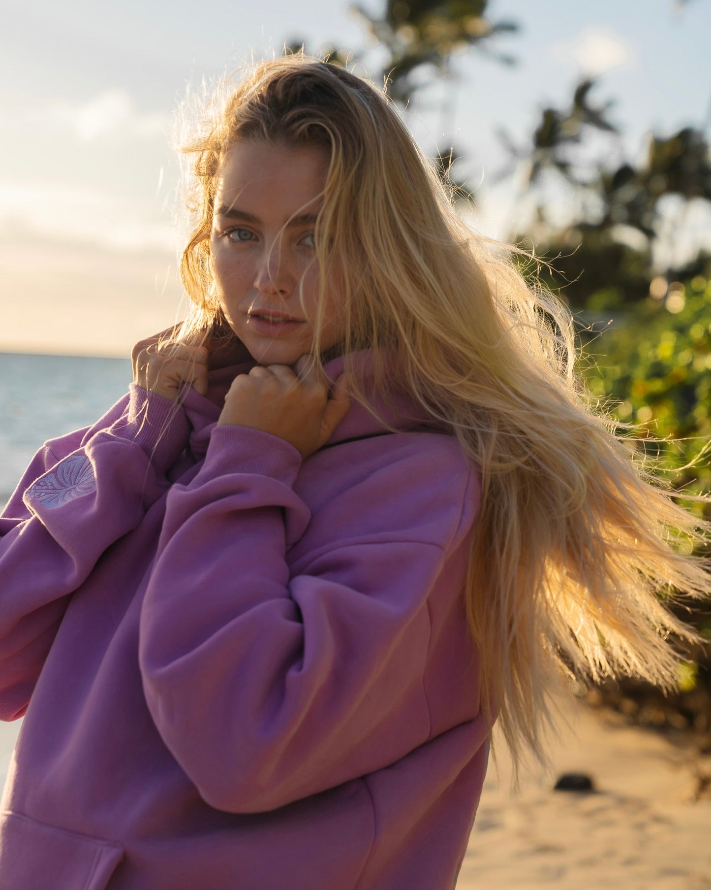 "Everything Comes in Waves" Hoodie in Açai